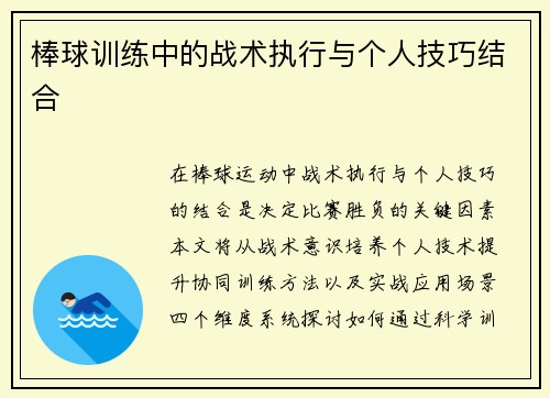 棒球训练中的战术执行与个人技巧结合